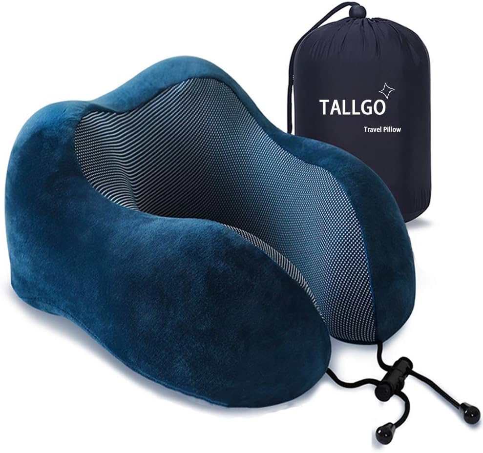 TALLGO Travel Pillow, Best Memory Foam Neck Pillow Head Support Soft Pillow for Sleeping Rest, Airplane Car & Home Use (Black)