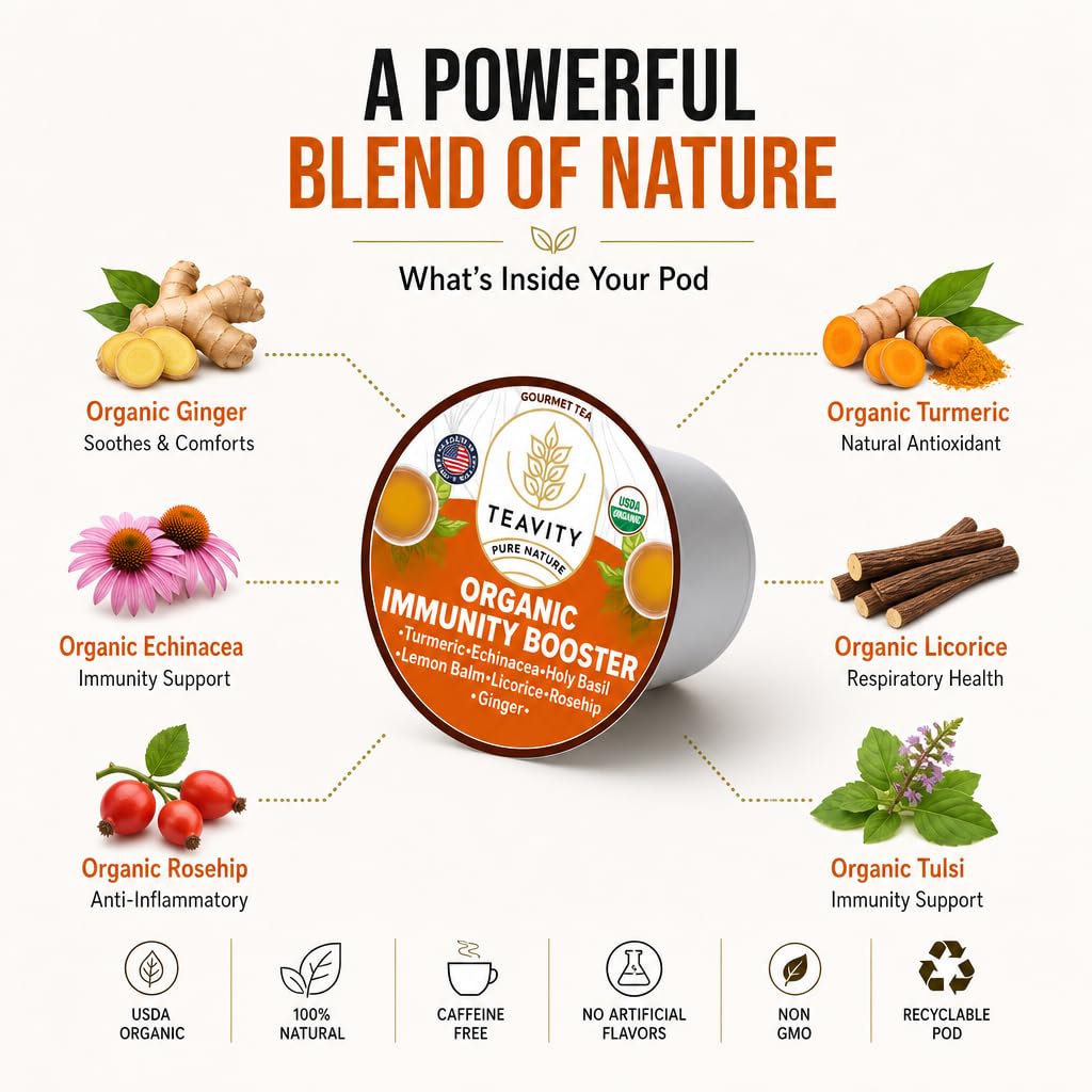 Organic Chamomile and Lavender Tea Pods for Keurig - Decaf Herbal Tea for Keurig K Cups - Honey Chamomile Lavender by Teavity (12 Tea Pods)