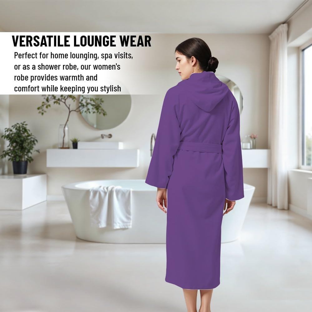 KAHAF COLLECTION Women Hooded 100% Cotton Terry Bathrobe, Soft Absorbent Quick Dry Robe for Spa, Shower & Home Wear