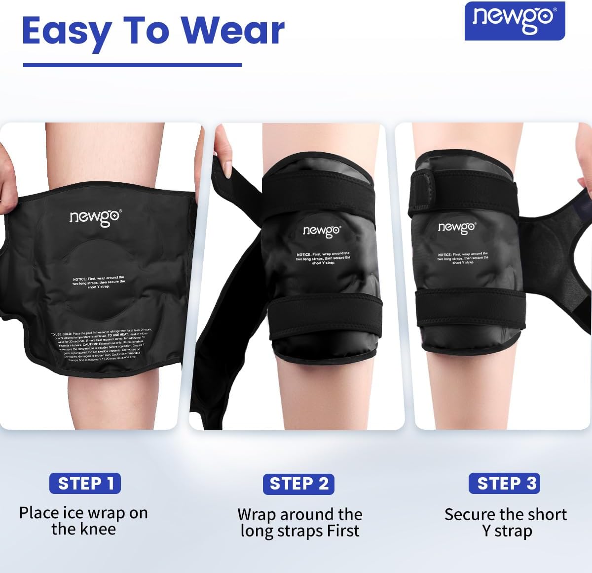 NEWGO Knee Ice Pack Wrap, Ice Pack for Knees Cold Compression Therapy for Knee Replacement Surgery, Arthritis Pain, ACL, Swelling, Sports Injuries (21.7" x 9.8") - Blue