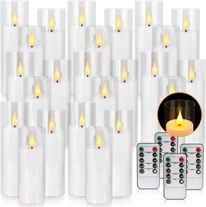 YOROXRG Set of 24 Waterproof Outdoor Flameless Candles, LED Candles with 4 Remote and Timer,(H 4" 5" 6" x D 2.2"),for Halloween Wedding Festiv