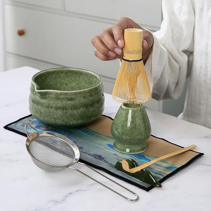 7pcs matcha whisk set - Matcha Bowl with Spout, 1 Matcha Whisk ，green matcha kit