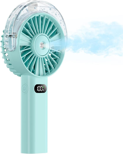Otlonpe Handheld Misting Fan Portable, 4000mAh Rechargeable Battery Powered, Small Personal Mister Fan with Water Spray Cooling, 4-Speed Wind, LED Display, Hand Held Mist Fans for Travel Outdoor Beach