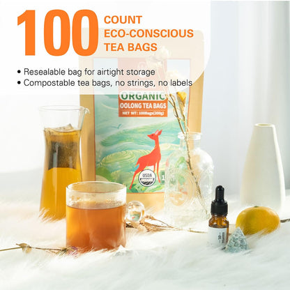 WT WEETEE Organic Oolong Tea Bags 100 Count, Mild & Refreshing, Caffeinated