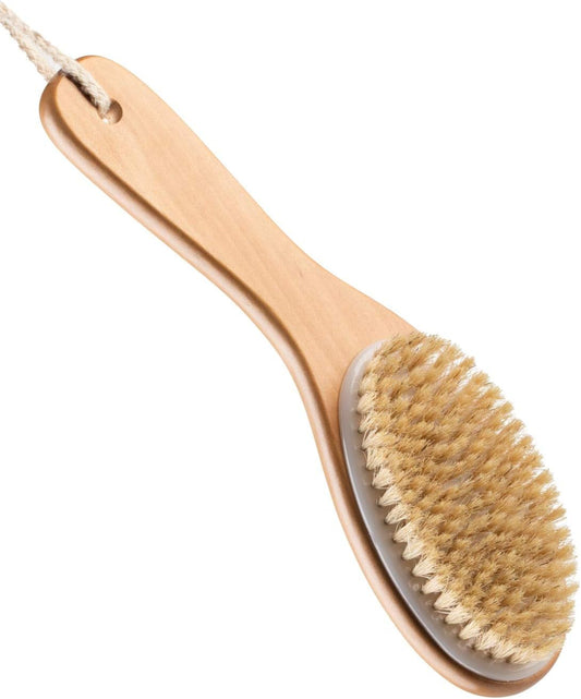 100% Natural Boar Bristle Body Brush with Contoured Wooden Handle by TOUCH ME