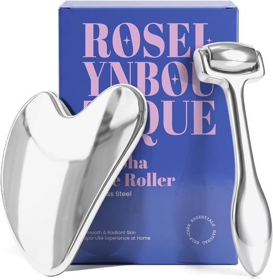 ROSELYNBOUTIQUE Gua Sha Facial Tools & Ice Roller for Face (Green) | Wrinkles Fine Lines Puffiness Massager Facial Self Care Gifts for Men Women
