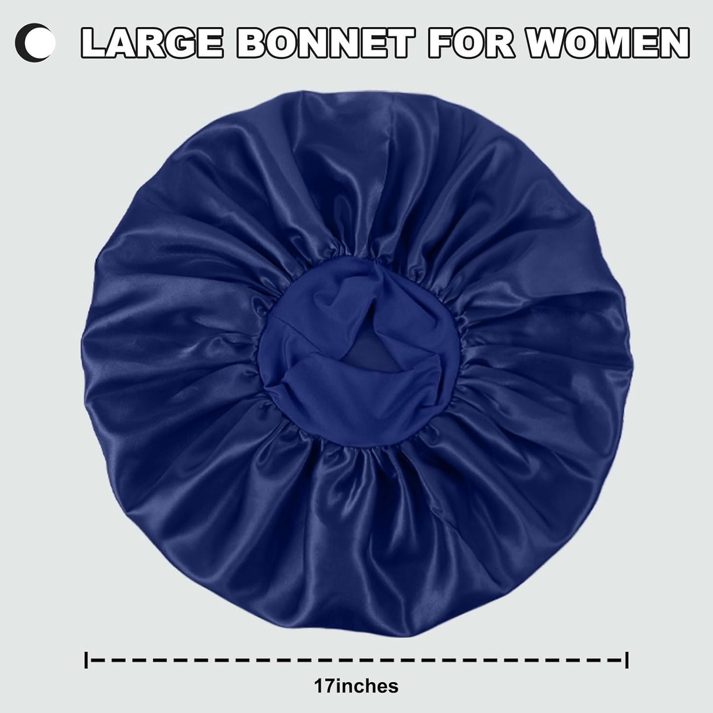 Extra Large Satin Bonnet Hair Cap for Women Men | 17inches, Jumbo Silk Sleep Cap, Wide Elastic Band for Braids Curly Hair Locs, Black