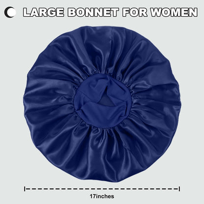 Extra Large Satin Bonnet Hair Cap for Women Men | 17inches, Jumbo Silk Sleep Cap, Wide Elastic Band for Braids Curly Hair Locs, Black