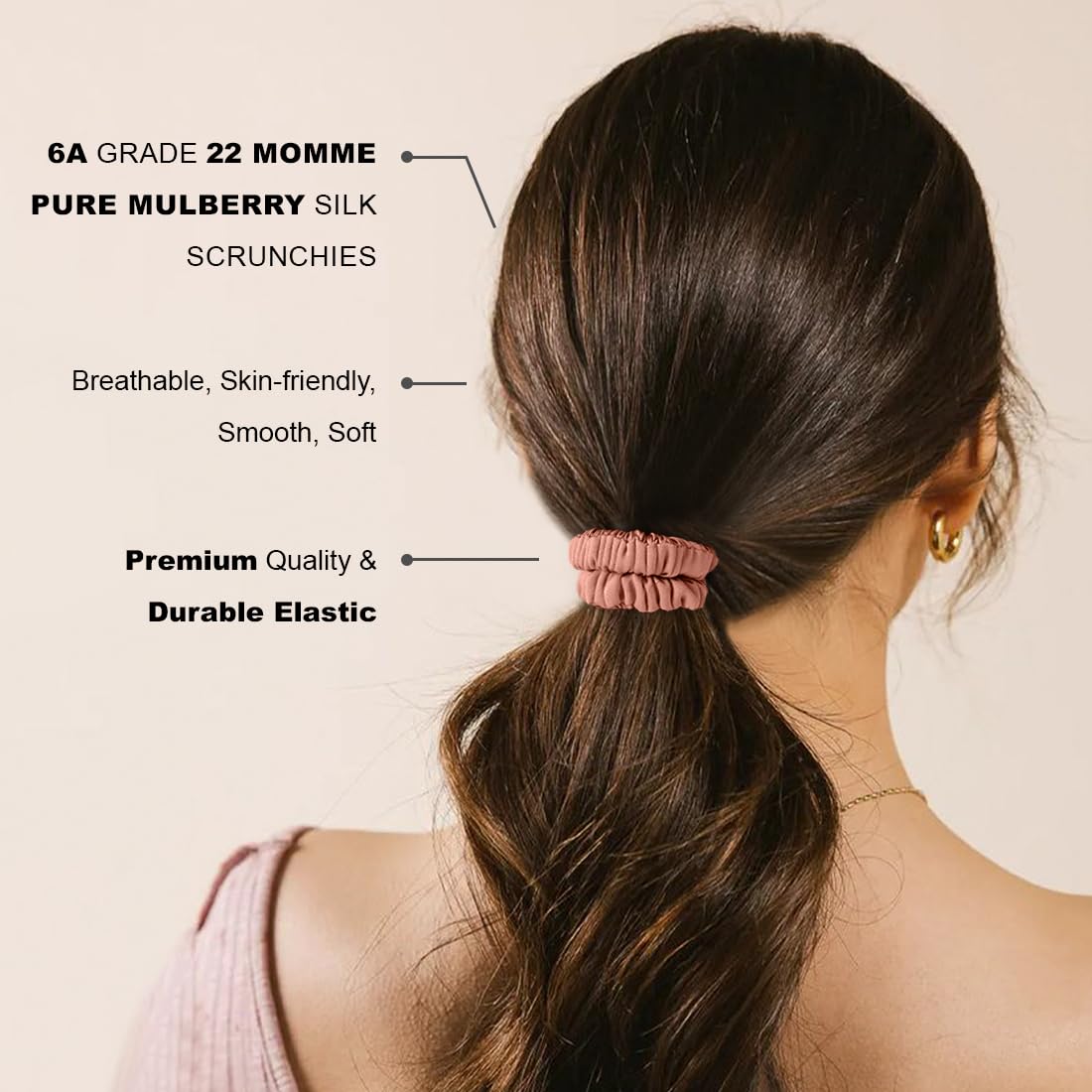 Mulberry Silk Scrunchies 4 Pack - Non Slip, Black Small Thin Silk Scrunchies for Women, Sleepy Ties for Thick Hair