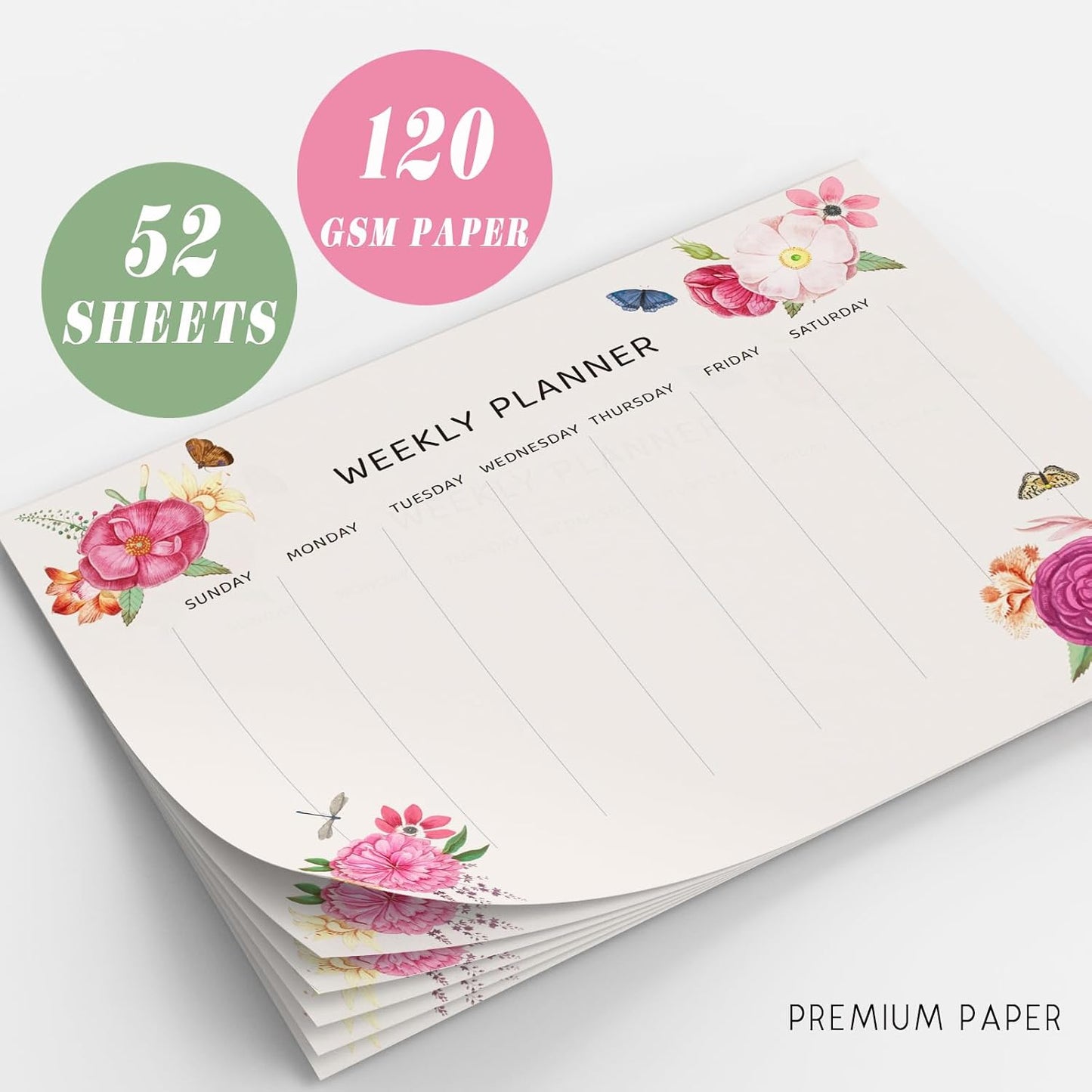 Undated Weekly Planner Notepad, 52 Sheet Tear-Off Weekly To Do List Notepad, Desk Planner Pad Calendar, Blank Calendar for Daily Habit Tracking/Menu Planning(8.26"x11,69")