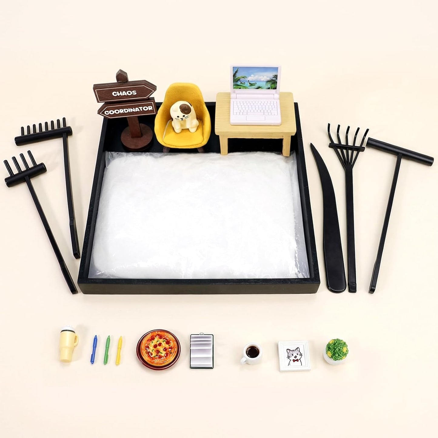 Zen Garden Funny Mini Desktop Decor Sand Box Kit Accessory Stress Relief Gifts for Office Coworkers, Friends, Family