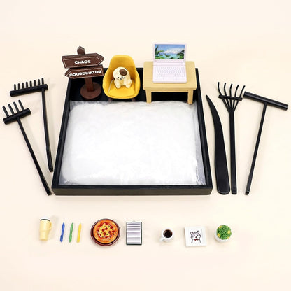 Zen Garden Funny Mini Desktop Decor Sand Box Kit Accessory Stress Relief Gifts for Office Coworkers, Friends, Family