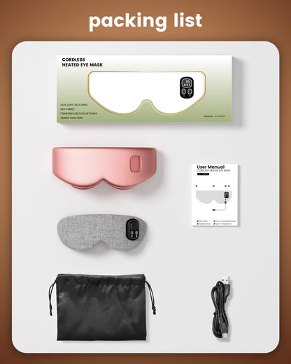 Cordless Heated Eye Mask, 4 Temp Timed Shutdown for Dry Eyes & Sleep Relief