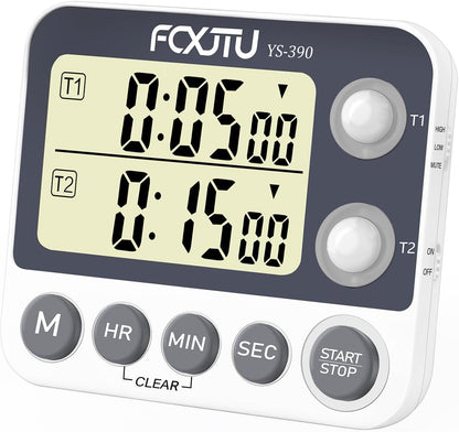 Digital Dual Kitchen Timer, 3-Channel Magnetic Countdown Timer for Cooking