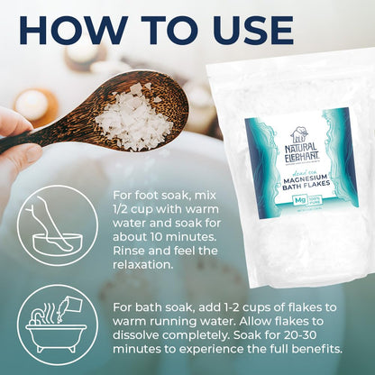Natural Elephant Dead Sea Magnesium Bath Flakes | 10 lb (Pack of 2 5lb Bags) | Pure Magnesium Chloride Soak for Body and Foot | Ideal for a Soothing Bath Experience | Alternative to Epsom Salt