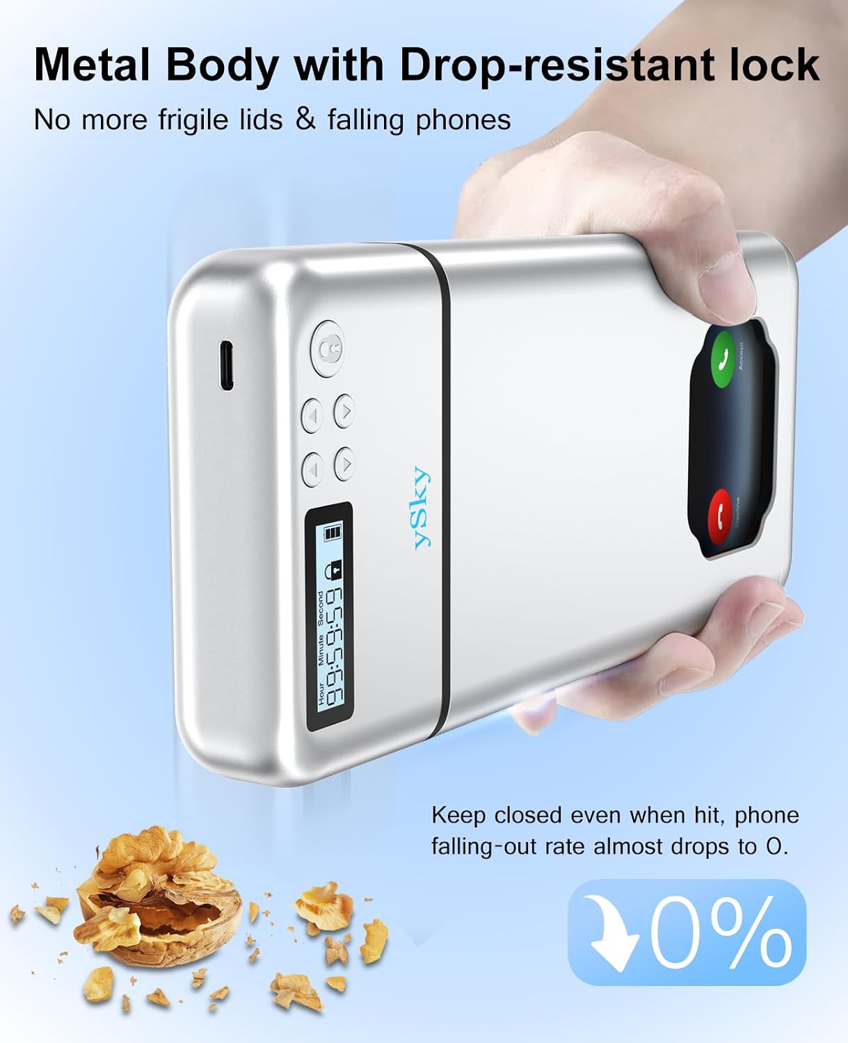 ySky Metal Phone Lock Box with Timer,Portable Timed Phone Lock Box for iPhone and Android Phones, Self-Control Timer Phone Locker to Help Kids,Students to Reduce Screen time,Phone Jail Box
