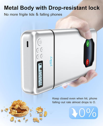 ySky Metal Phone Lock Box with Timer,Portable Timed Phone Lock Box for iPhone and Android Phones, Self-Control Timer Phone Locker to Help Kids,Students to Reduce Screen time,Phone Jail Box