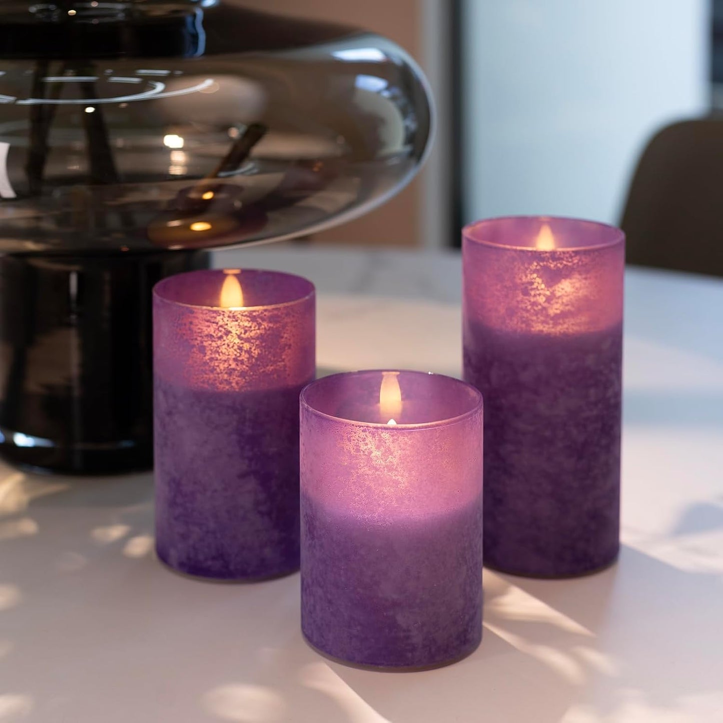 ANGELLOONG Flickering Flameless Candles, Realistic Battery Operated Candles with Remote and Timer, Set of 3 LED Candles for Fall Room Home Wedding Decor Centerpieces Table Party Christmas Decorations