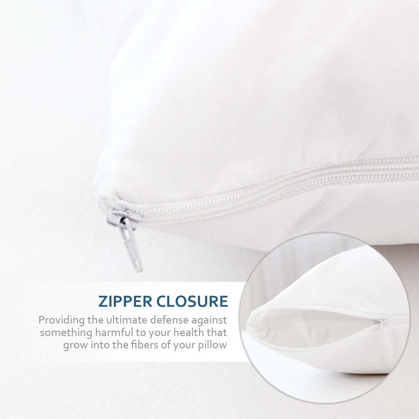 Waterproof Pillow Case Protector with Zipper 4 Pack Standard Size 20 x 26 inch White Pillow Protectors Feather Proof Pillow Covers Encasement Pillow Case