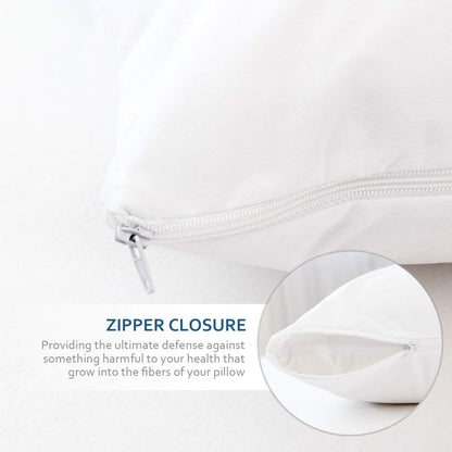 Waterproof Pillow Case Protector with Zipper 4 Pack Standard Size 20 x 26 inch White Pillow Protectors Feather Proof Pillow Covers Encasement Pillow Case
