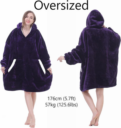 Kipswiza Wearable Blanket Hoodie Gifts for Women and Men, Oversized Cozy Warm Flannel Sherpa Hooded Blankets Sweatshirt with Giant Pockets for Adult and Teens, Dark Gray