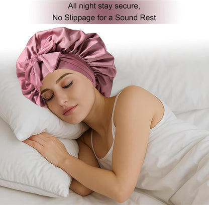 Silk Bonnet for Women, Satin Bonnet for Sleeping, Large Sleep Cap with Elastic Tie Band for Curly Hair