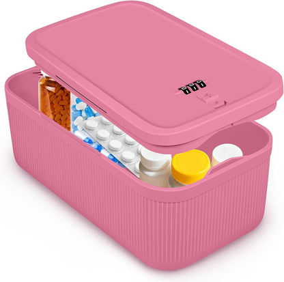 Small Lock Box, Lockable Storage Box with Combination Code for Medication Safe, Medicine Lock Box for Pills/First Aid Kits/Food/Snack Phone Jail, Locked Container for Home/Fridge/Office/School (Pink)
