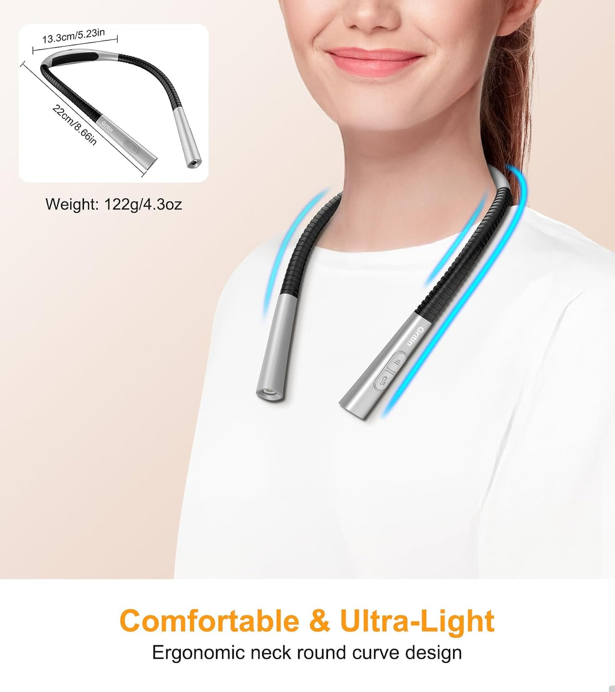 Gritin Book Light,Eye Caring 3 Colors & Stepless Dimming Neck Reading Light