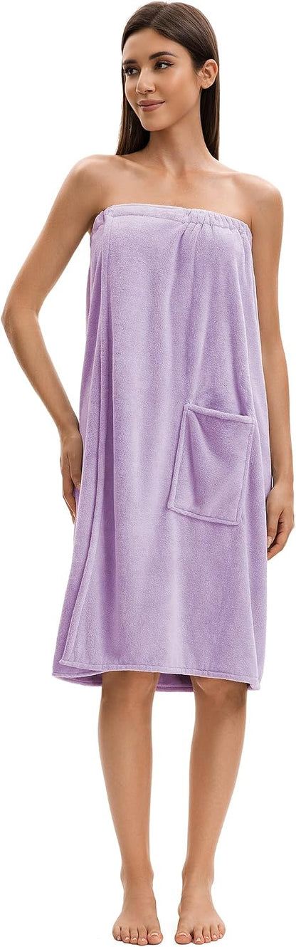 Towel Wrap For Women After Shower，Plush Bath Robe Female，Sauna Spa Wrap Around Towels With Pockets