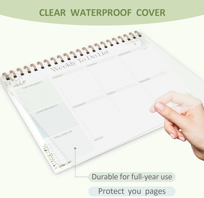 Weekly To Do List Notepad, 52 Sheets, Undated Weekly Planner, Letter Size | 8.5"x11", 100GSM, Thick Paper, Twin-Wire Spiral Bound, Tear Off Desk Pad, For Women & Man, Home School & Office Work