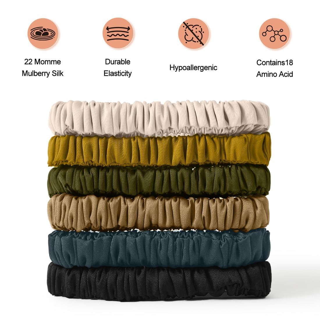 6PCS Silk Scrunchies for Hair, 100% Mulberry Silk Hair Ties, Scrunchies for Women Girls, Elastic Ponytail Holders No Damage