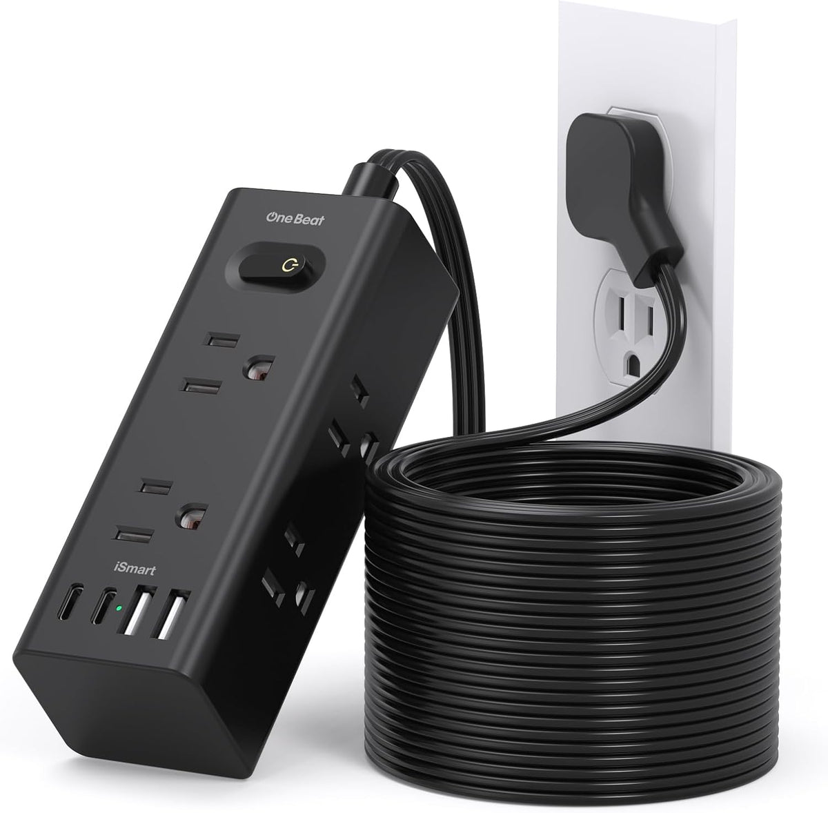 One Beat 10Ft Extension Cord with Multiple Outlets,Flat Plug Power Strip