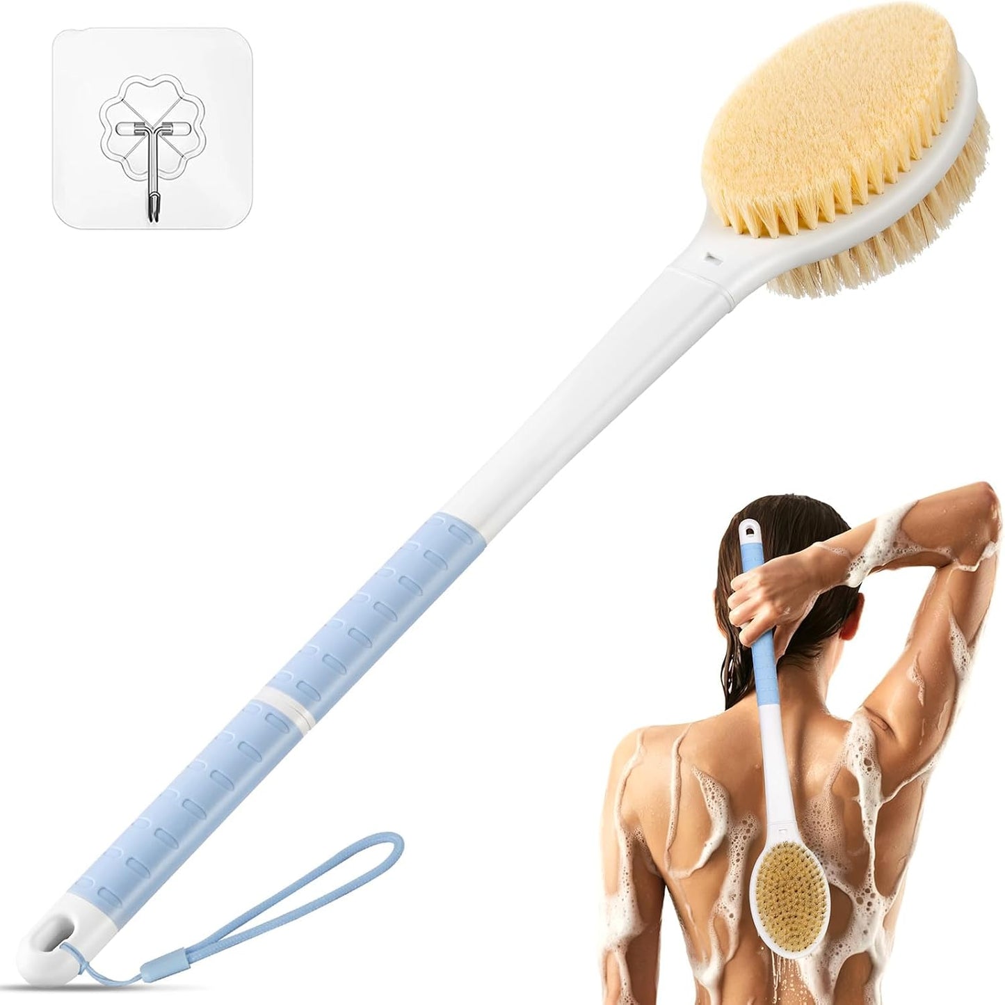 Dry Brushing Body Brush for Massage - Natural Boar Bristle Exfoliating Brush with Massage Nodes for Lymphatic Drainage, Cellulite, Blood Circulation Improving Skin Health for Women Men Elderly(Grey)