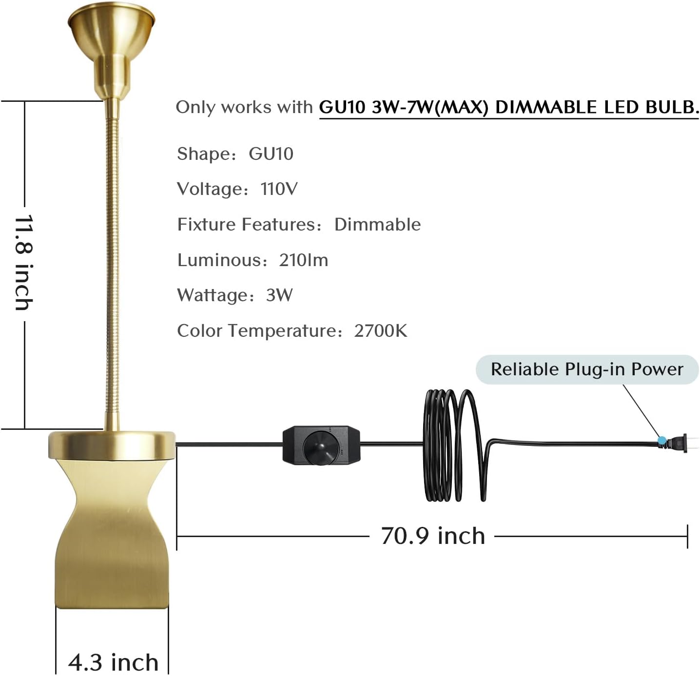 Solfres Patented Innovative Design Headboard Reading Light. No Drilling Golden Book Light for Bedtime Reading. Dimmable LED Book Reading Lamp with Bulb. Movable & Flexible, Black