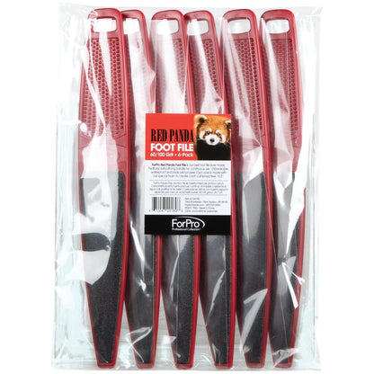 ForPro Professional Collection Red Panda Foot File, 60/100 Grit, Double-Sided Pedicure File for Feet and Heels, 10.5” L (Pack of 6)