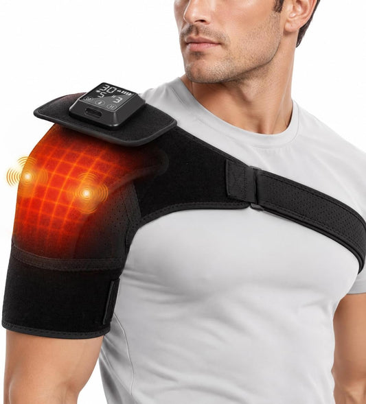 Cordless Shoulder Heating Pad with Vibration Massage, 4000mAh Rechargeable Heated Shoulder Brace with 6 Heat 6 Vibration Modes 6 Timers, Adjustable Heat Wrap for Shoulder Rotator Cuff