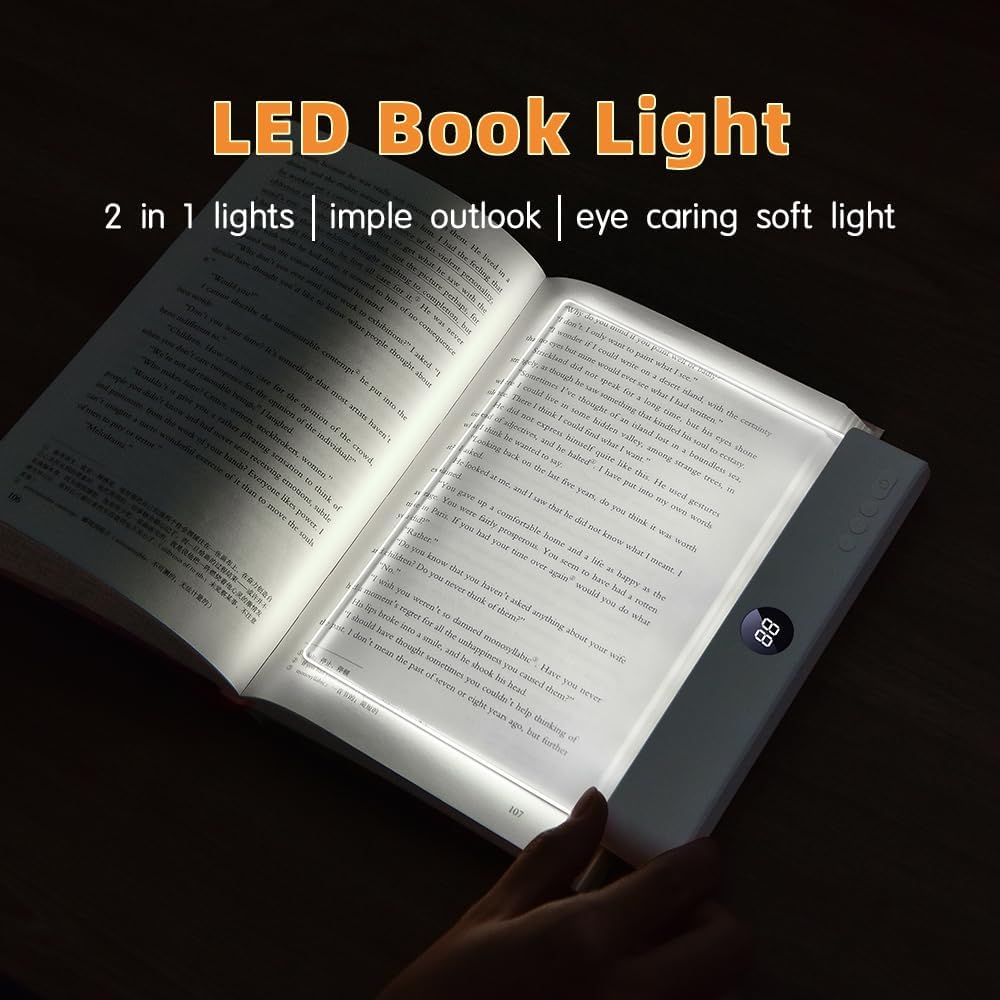 LED Book Light and Night Light 2 in 1, 3 Color Temperatures & Stepless Dimming, USB Rechargeable Reading Light with Timer for Night Reading (White)