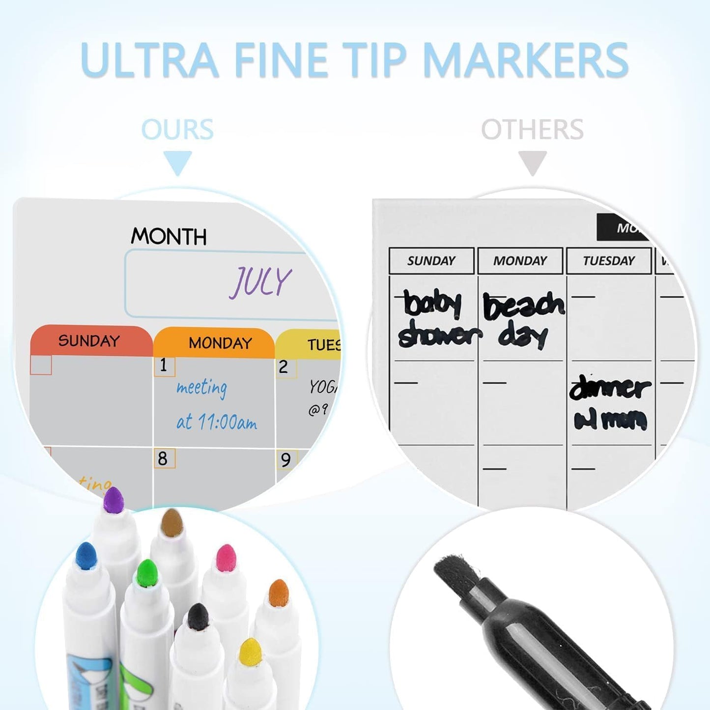 Hivillexun Magnetic Black Dry Erase Calendar White Board Set (3-Pack) - Monthly, Weekly Planners & Daily Notepad for Fridge, Home & Office, Includes 8 Markers