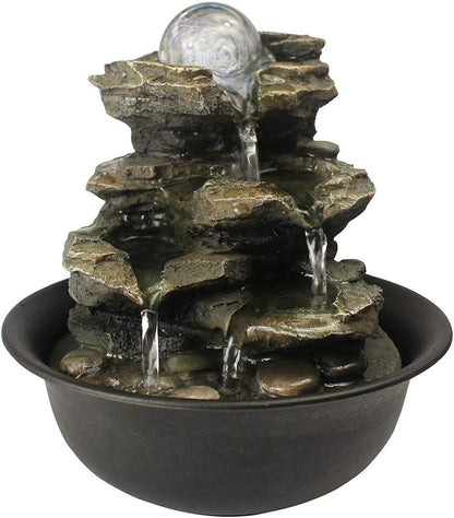 15.7” High Rock Falls Tabletop Water Fountain with LED Lights - Indoor 5-Tier Cascading Fountain for Home and Office Decor (Gray_3, 15.7" high)