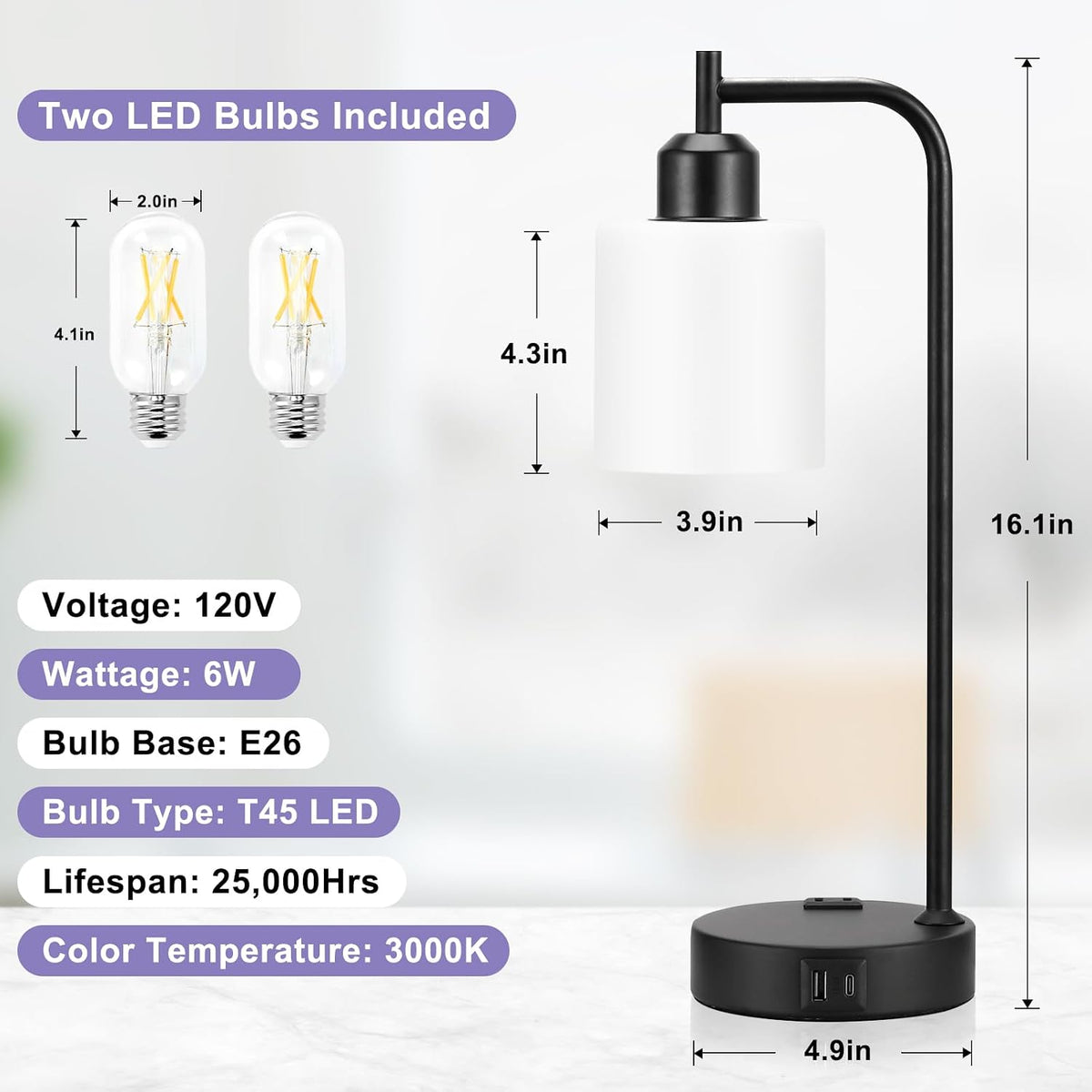Industrial Touch Lamps for Nightstand Set of 2, 3-Way Dimmable Bedside Lamp