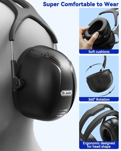 Dr.meter Ear Protection Ear Muffs, Noise Cancelling Headphones for Adults Kids 31dB Earmuffs for Noise Reduction, Hearing Protection for Shooting Gun Range, Mowing, Monster Jam, Sensory, Fireworks