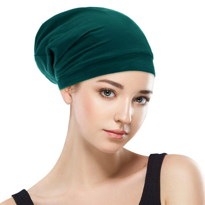 Silk Satin Lined Bonnet Sleep Cap - Adjustable Stay on All Night Hair Wrap Cover Slouchy Beanie for Curly Protection Women and Men Solid Black