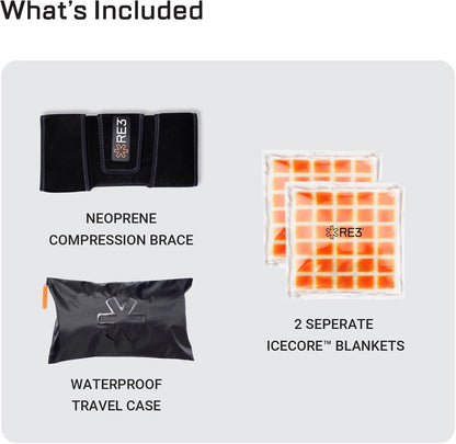 RE3 Ice Compression Pack for Knee, Arm & Leg - Powerful & Effective Cold Compression Cryotherapy Wrap for Chronic Pain, Knee Replacement, Swelling - 2 x Ice Core Blankets, Standard One Size Fits Most