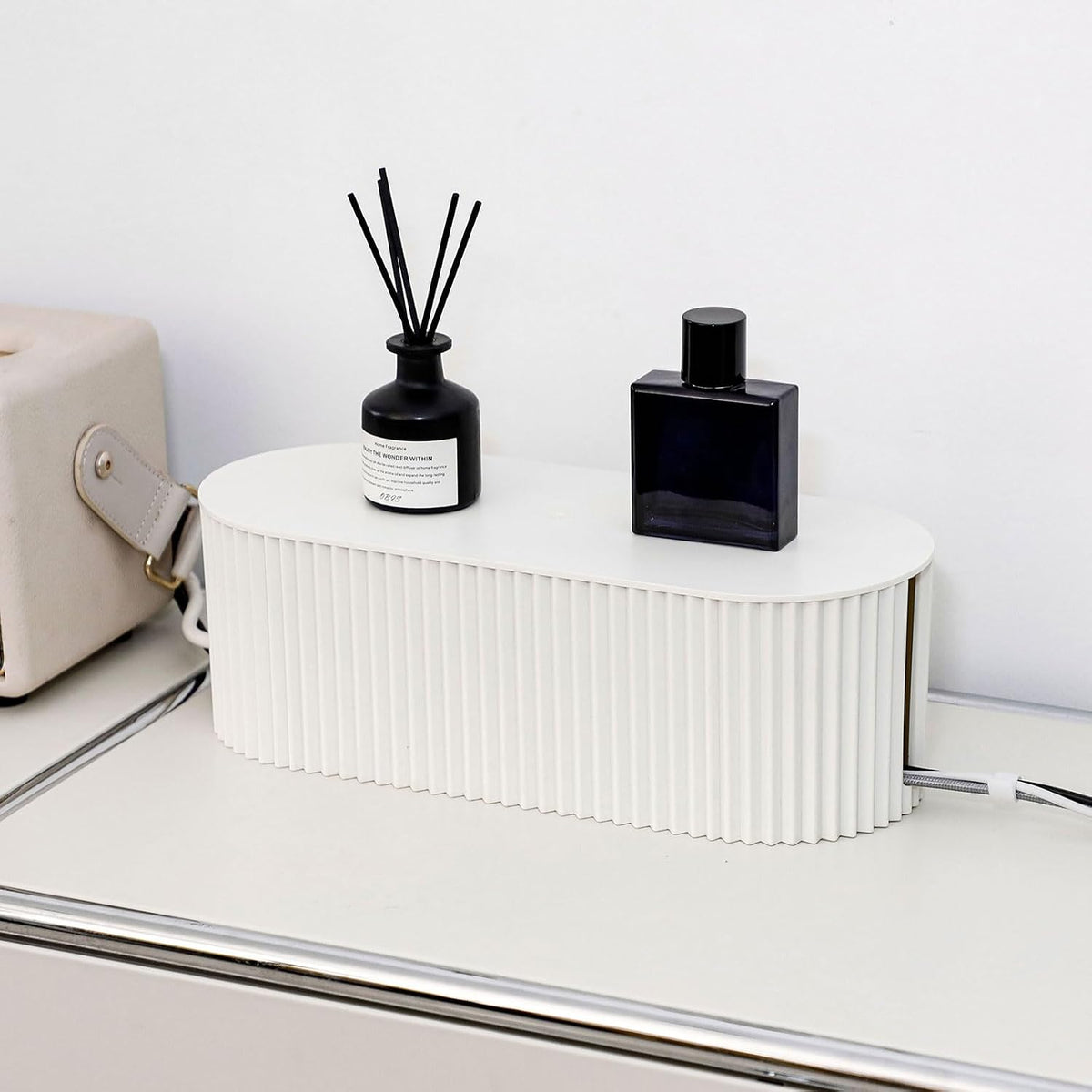 White Cable Box Organizer, Small, Plastic