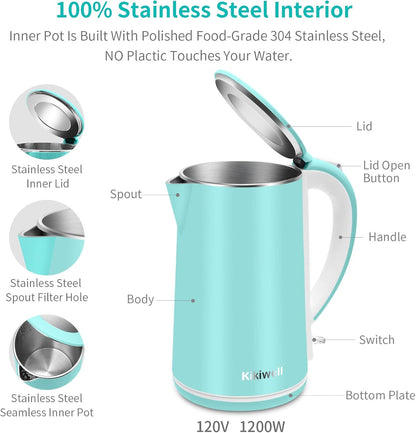 1.8L Blue Electric Kettles Stainless Steel, Double Wall