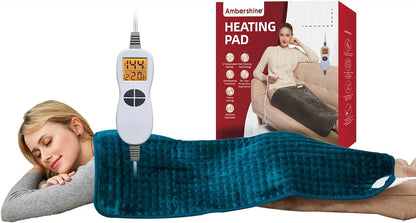 Ambershine 17''x33'' XXXL King Size Heating Pad with 12 Temperature Settings & 4 Auto-Off Countdown Timers, Pain Relief for Back/Neck/Shoulders/Abdomen/Legs(Dark Teal)