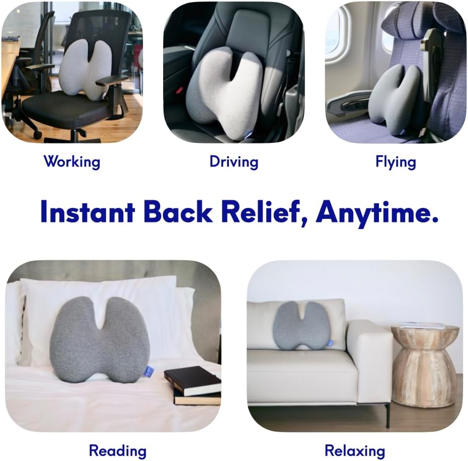 C CUSHION LAB Extra Dense Lumbar Pillow - Patented Ergonomic Multi-Region Firm Back Support for Lower Back Pain Relief - Lumbar Support Cushion with Strap for Office Chair, Car, Sofa, Plane - Black