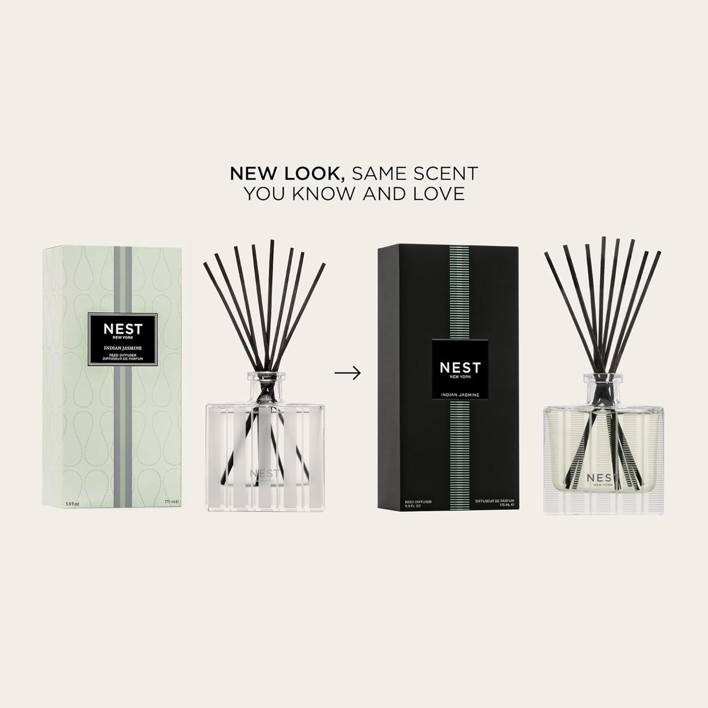 NEST New York Reed Diffuser, Bamboo - 5.9 fl oz - Fragrance for Up to 90 Days - Reusable, Refillable Glass Holder - Includes 8 All-Natural Reed Sticks - Flame Free