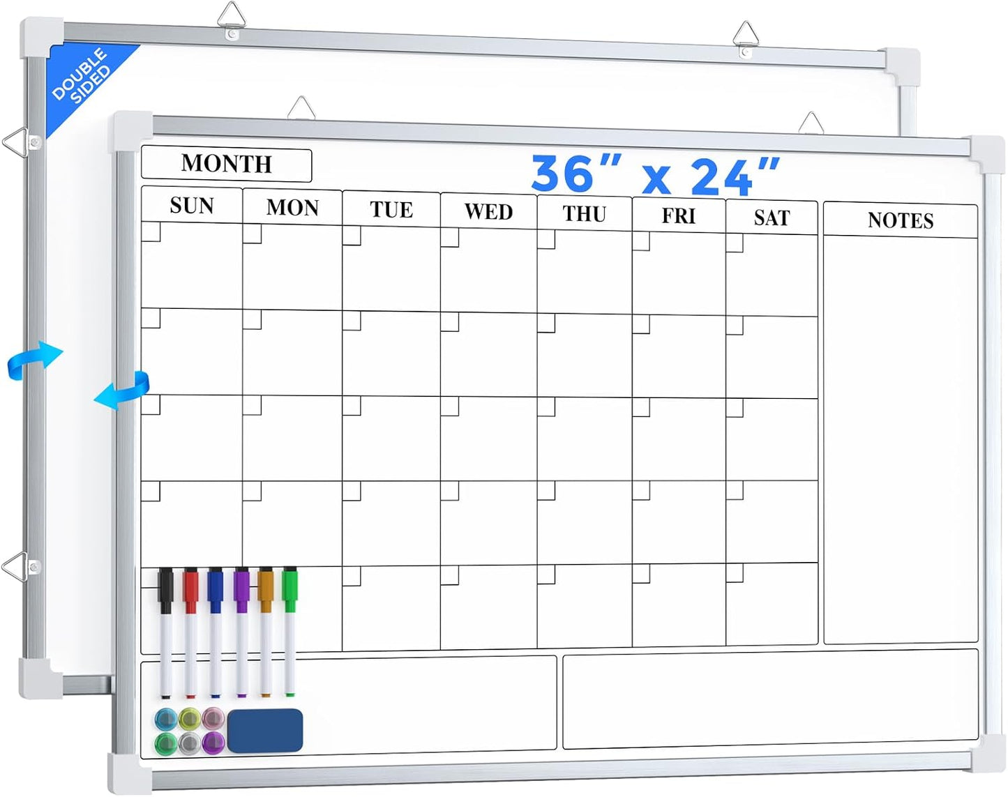 MaxGear Monthly Calendar Dry Erase Board for Wall, 16"x12", White Frame | Double-Sided, Hanging Small White Board, Portable Whiteboard for Planning, Drawing, Memo, to Do List, Home, Kitchen, Office