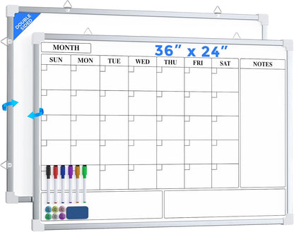 MaxGear Monthly Calendar Dry Erase Board for Wall, 16"x12", White Frame | Double-Sided, Hanging Small White Board, Portable Whiteboard for Planning, Drawing, Memo, to Do List, Home, Kitchen, Office